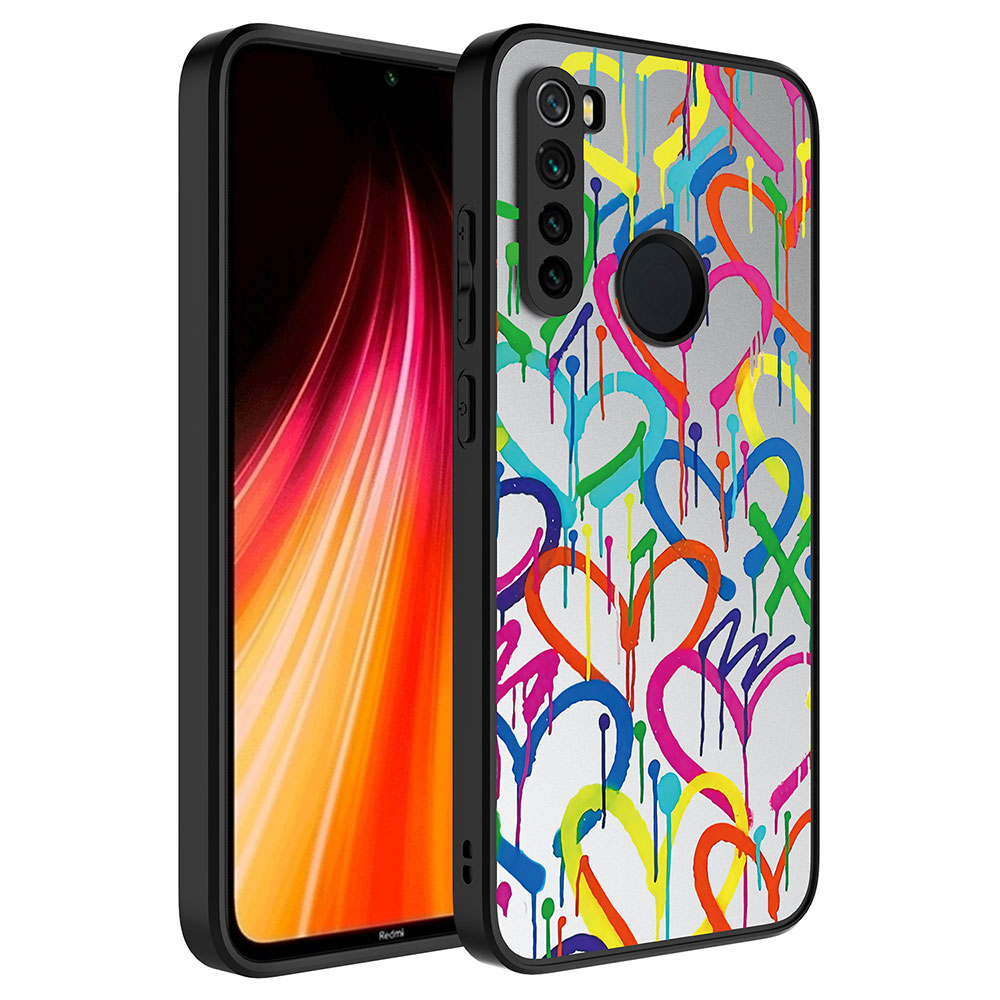 Xiaomi Redmi Note 8 Kılıf Aynalı Desenli Kamera Korumalı Parlak Zore Mirror Kapak - Kalp