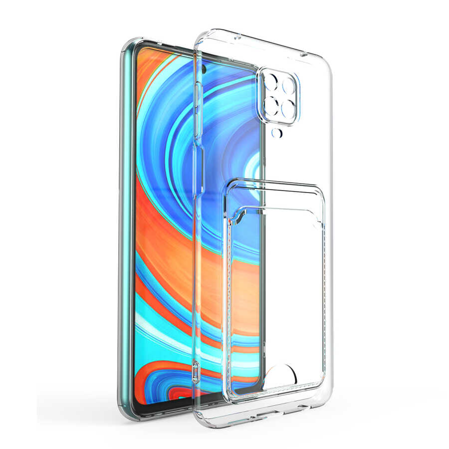Xiaomi Redmi Note 9 Pro Kılıf Kartlıklı Şeffaf Zore Setra Clear Silikon Kapak - Renksiz