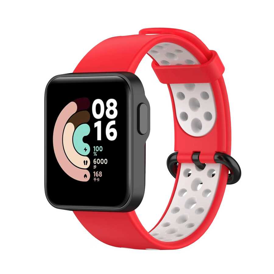 Xiaomi Redmi Watch 2 Lite KRD-02 Silikon Kordon - Kırmızı-Beyaz