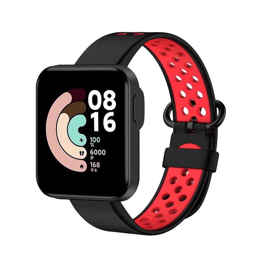 Xiaomi Redmi Watch 2 Lite KRD-02 Silikon Kordon - Siyah-Kırmızı