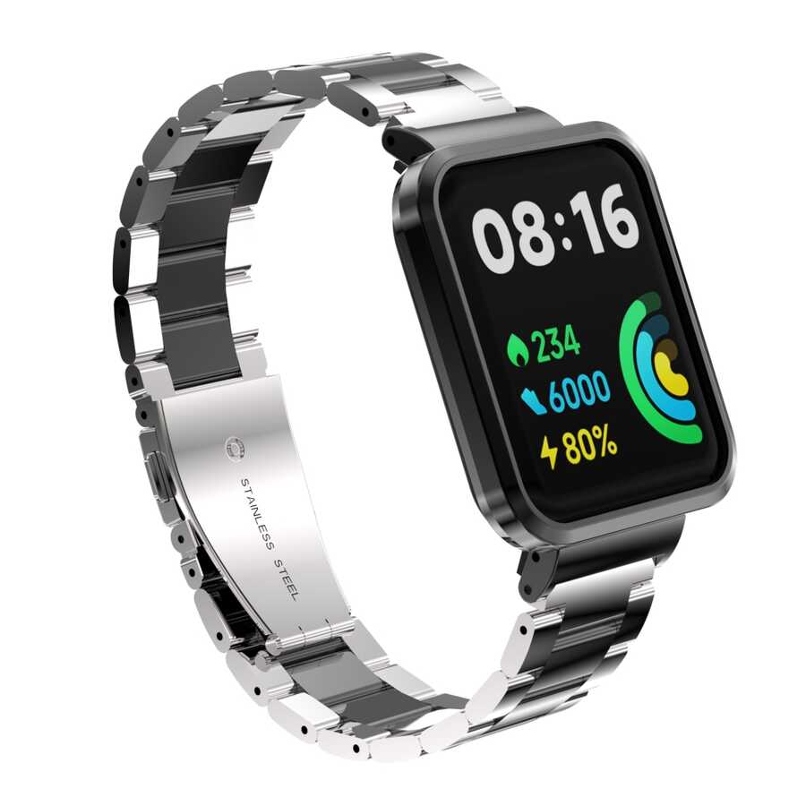Xiaomi Redmi Watch 2 Lite Zore KRD-60 Metal Kordon - Gümüş-Siyah