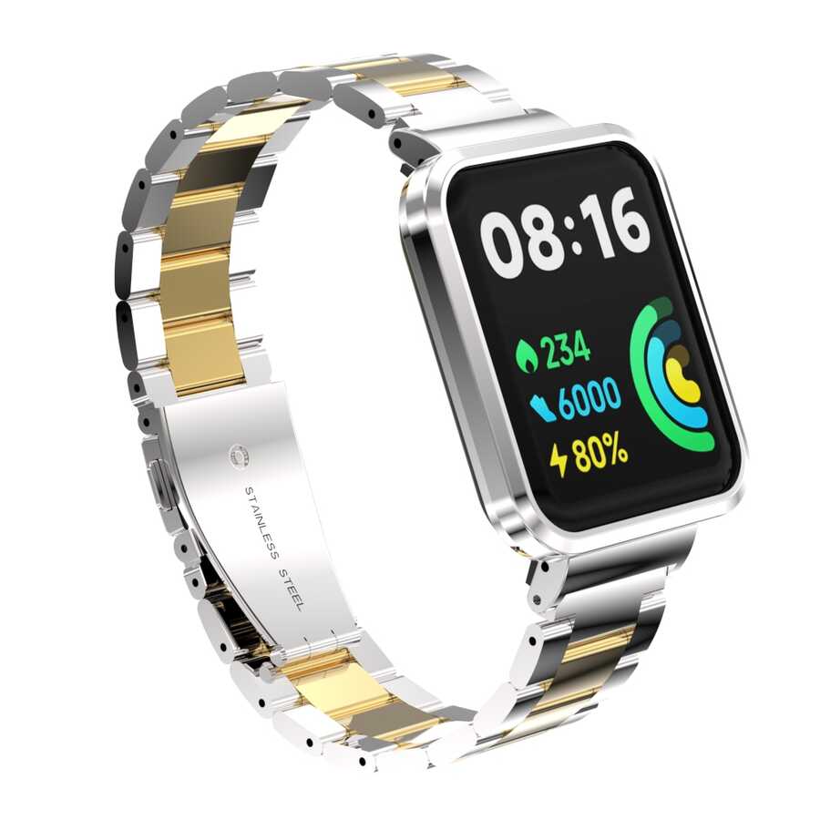Xiaomi Redmi Watch 2 Lite Zore KRD-60 Metal Kordon - Gümüş-Gold