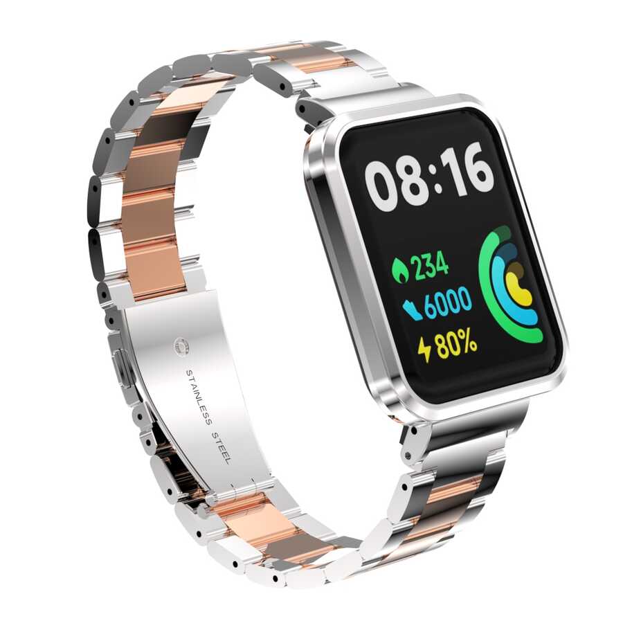 Xiaomi Redmi Watch 2 Lite Zore KRD-60 Metal Kordon - Gümüş-Rosegold