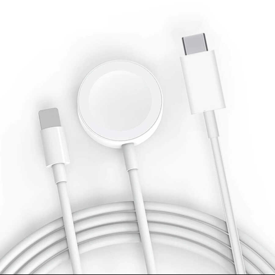 Zore Akıllı Saat Wireless To Lightning Type-C Şarj Kablosu 1.2M - Beyaz