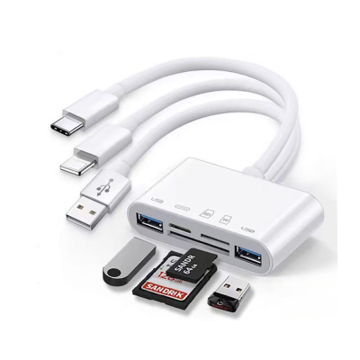 Zore All Round 5in1 Type-C & Lightning & USB Çıkışlı OTG Hafıza Kart Okuyucu - Zore