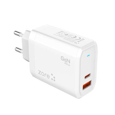 Zore Always-02 GaN Tech Type-C PD4.0 USB-A QC3.0 Hızlı Şarj Özellikli Seyahat Şarj Başlığı 45W - Zore
