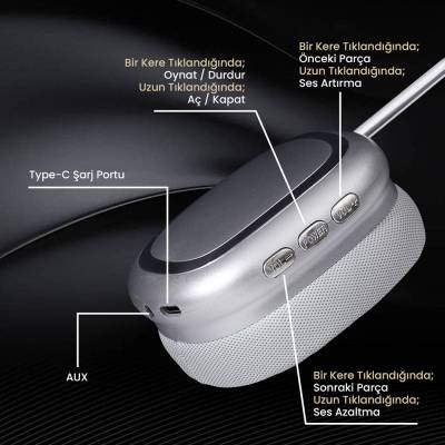 Zore B35 Ayarlanabilir ve Katlanabilir Kulak Üstü Bluetooth Kulaklık - 10