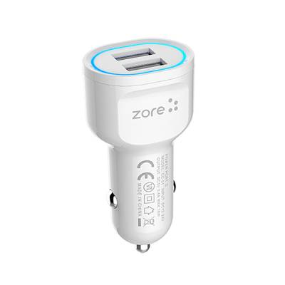 Zore CC-01 Hızlı Şarj Özellikli LED Işıklı Dual USB Araç Şarj Başlığı 18W - Zore