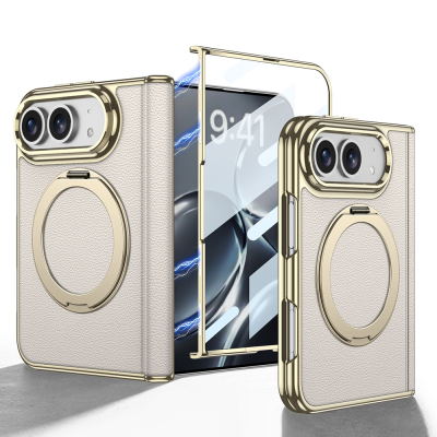 Zore KPT-17 Leather-Design Case for Apple iPhone – MagSafe Compatible, with 360-Degree Rotating Stand