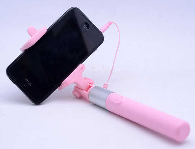Zore Monopad Selfie Çubuğu Kablolu - Pembe Açık