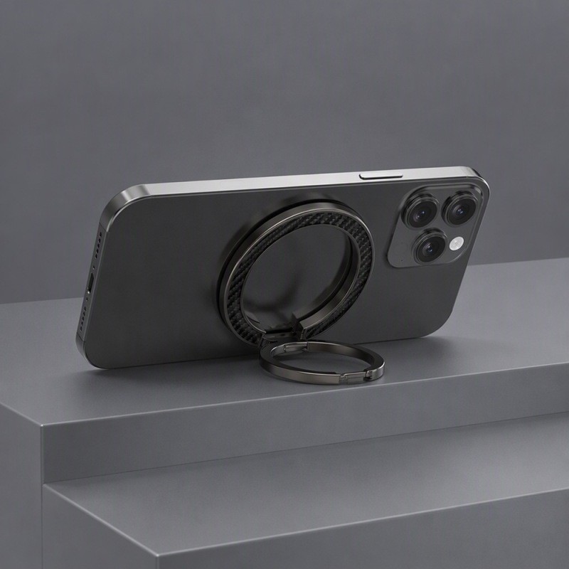 Zore Paris M162 Karbon Fiber Tasarımlı Magnetik Ring Standlı Telefon Tutucu - 4