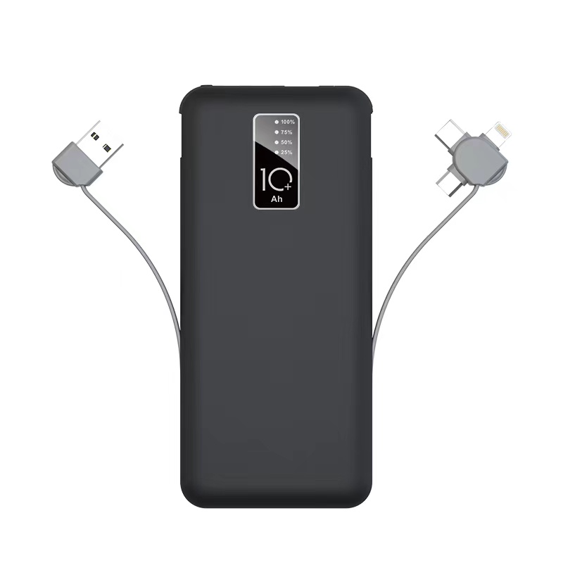 Zore PW-05 Hızlı Şarj Led Göstergeli Micro Lightning Type-C Kablolu Taşınabilir Powerbank 10000mAh - Siyah