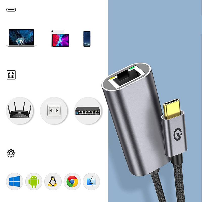 Zore QG04 Type-C to RJ45 Ethernet Dönüştürücü Kablo 1024Mbps 22cm - 3
